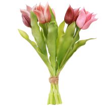 Itens Flores artificiais coroa tulipas roxo rosa 7 peças em buquê 34cm