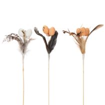 Itens Ovos de codorna artificiais, penas decorativas em um palito, 36 cm, 12 peças