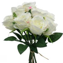 Rosas artificiais em buquê branco 30 cm 8 unidades