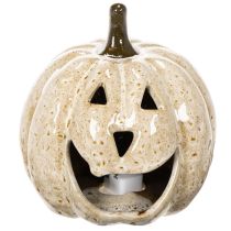 Itens Abóbora decorativa de cerâmica com LED e carinha sorridente, 13 cm