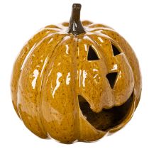 Itens Abóbora de cerâmica com rosto, decoração LED, Halloween, 19 cm
