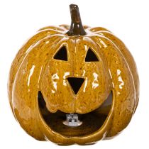 Itens Abóbora de cerâmica com rosto, decoração LED, Halloween, 19 cm