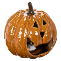 Itens Abóbora de cerâmica decorativa de Halloween com LED, 15 cm
