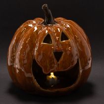 Itens Abóbora de cerâmica decorativa de Halloween com LED, 15 cm