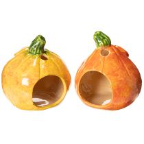 Itens Abóbora decorativa com suporte para vela tealight, carinha engraçada, decoração de outono, 12 cm, 2 peças