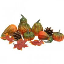 Cones decorativos de abóbora com folhas de outono decoração de outono conjunto de 5 a 11 cm