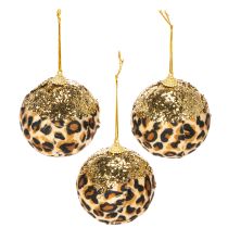 Itens Enfeite de Natal com estampa de leopardo e glitter dourado, 7 cm, conjunto com 3 peças