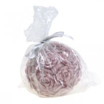 Itens Vela redonda em formato de bola com rosa rosa Ø10,5cm, decoração romântica para mesa de casamento.