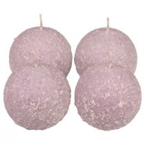 Velas redondas Bola de neve roxa com brilho Velas de bola 8 cm 4 unidades