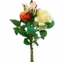 Flores artificiais, buquê de rosas, decorações de mesa, flores de seda, rosas artificiais amarelo-laranja