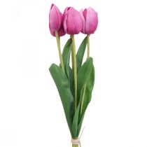 Flores artificiais tulipa rosa, flor de primavera L48cm pacote de 5