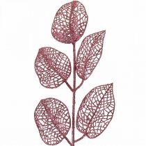 Plantas artificiais, folhas decorativas, galho artificial rosa glitter L36cm 10p