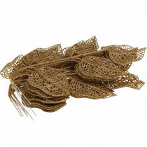 Itens Plantas artificiais, decoração de galhos, folhas decorativas glitter dourado C36cm 10 un
