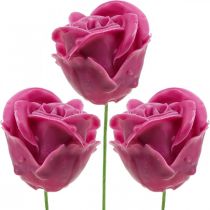 Rosas artificiais cera fúcsia rosas deco cera rosas Ø6cm 18 peças