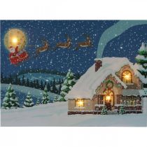 Quadro LED Natal Papai Noel com trenó Quadro LED de parede 38x28cm