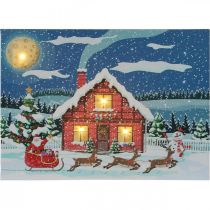 Quadro LED Natal Papai Noel com boneco de neve mural LED 38x28cm
