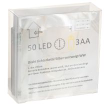 Itens Cordão de luzes LED, 50 lâmpadas, funciona a bateria, 5 m, branco quente