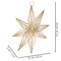 Itens Estrela decorativa de LED feita de arame para pendurar, 20 LEDs, branco quente, para uso interno, 22 cm