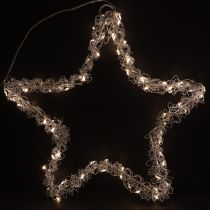 Itens Estrela LED para pendurar metal prateado 70 LED branco quente Ø25cm
