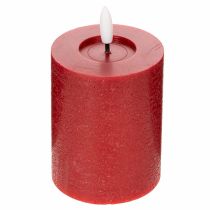Itens Vela pilar de LED feita de cera verdadeira na cor vermelha com temporizador e luz branca quente, 12 cm
