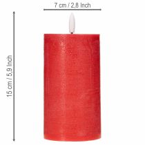 Itens Vela pilar LED vermelha com temporizador e luz branca quente, feita de cera verdadeira, 15 cm