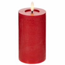 Itens Vela pilar LED vermelha com temporizador e luz branca quente, feita de cera verdadeira, 15 cm