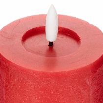 Itens Vela pilar LED vermelha com temporizador e luz branca quente, feita de cera verdadeira, 15 cm