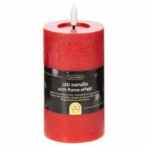 Itens Vela pilar LED vermelha com temporizador e luz branca quente, feita de cera verdadeira, 15 cm