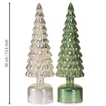 Itens Árvore de Natal LED giratória verde prata H34cm 2 peças