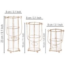 Itens Conjunto de 3 lanternas de jardim em metal, estilo candeeiro de vento, Ø8,5cm A23/18,5/14,5cm.