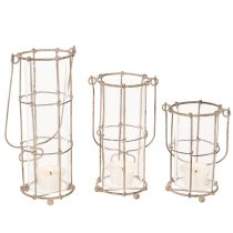 Itens Conjunto de 3 lanternas de jardim em metal, estilo candeeiro de vento, Ø8,5cm A23/18,5/14,5cm.