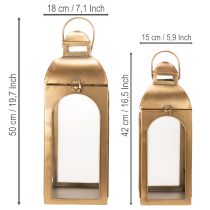 Itens Lanterna de metal com vidro e aparência de latão, 50 cm de altura, conjunto de 2