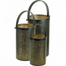Lanternas decorativas, padrão de furo de lanterna de metal H35.5/31/25cm conjunto de 3