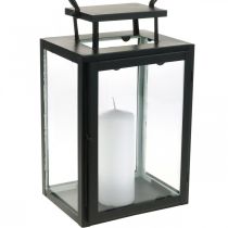 Lanterna decorativa de metal preto, lanterna de vidro retangular 19x15x30,5cm