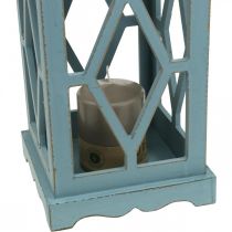 Lanterna de madeira com decoração em metal, lanterna decorativa para pendurar, decoração de jardim azul-prata H51cm