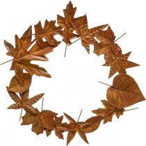 Grinalda de folhas, ferrugem nobre, decoração de metal, grinalda, decoração de outono, floricultura memorial Ø29cm