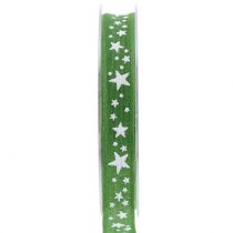 Fita de juta com motivo estrela verde 15mm 15m