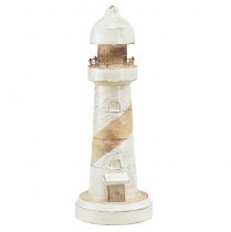 Itens Farol Madeira Decoração Marítima Natural Branco Ø10,5cm Alt.28,5cm