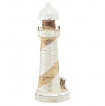 Itens Farol Madeira Decoração Marítima Natural Branco Ø10,5cm Alt.28,5cm