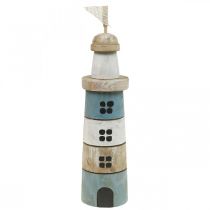 Farol de Madeira Marítimo Deco Azul Branco A 30,5cm