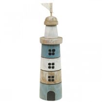 Itens Farol de Madeira Marítimo Deco Azul Branco A 30,5cm