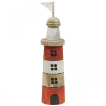 Itens Farol de madeira decoração marítima em madeira vermelho branco Alt.30,5cm