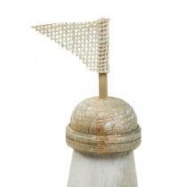 Itens Farol de madeira decoração marítima em madeira vermelho branco Alt.30,5cm