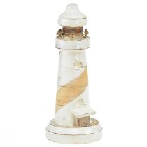 Farol feito de madeira natural decoração de mesa branca Ø7,5cm Alt.19cm