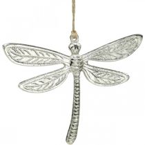 Libélula de metal, decoração de verão, libélula decorativa para pendurar prata W12,5cm