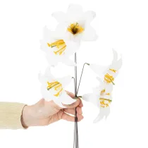 Itens Flor de lírio artificial, branca, em arame, tamanho médio, 35 cm, 5 peças
