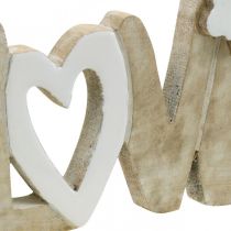 Decoração de mesa &quot;Love&quot;, decoração em madeira com coração e borboleta natural, branco L24cm A17,5cm