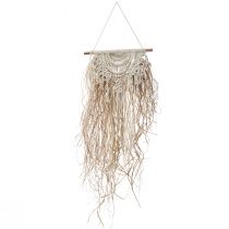 Itens Decoração de parede macramê boho creme madeira ráfia natural 38x100cm