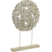 Mandala floral, decoração de madeira para colocar, decoração de verão, decoração de mesa shabby chic natural, branco H54.5cm Ø34cm