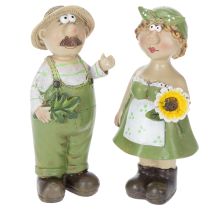 Itens Conjunto de 2 estatuetas decorativas representando um casal de camponeses, perfeitas para decorar a sala de estar e ambientes internos no verão. 17 cm de altura.